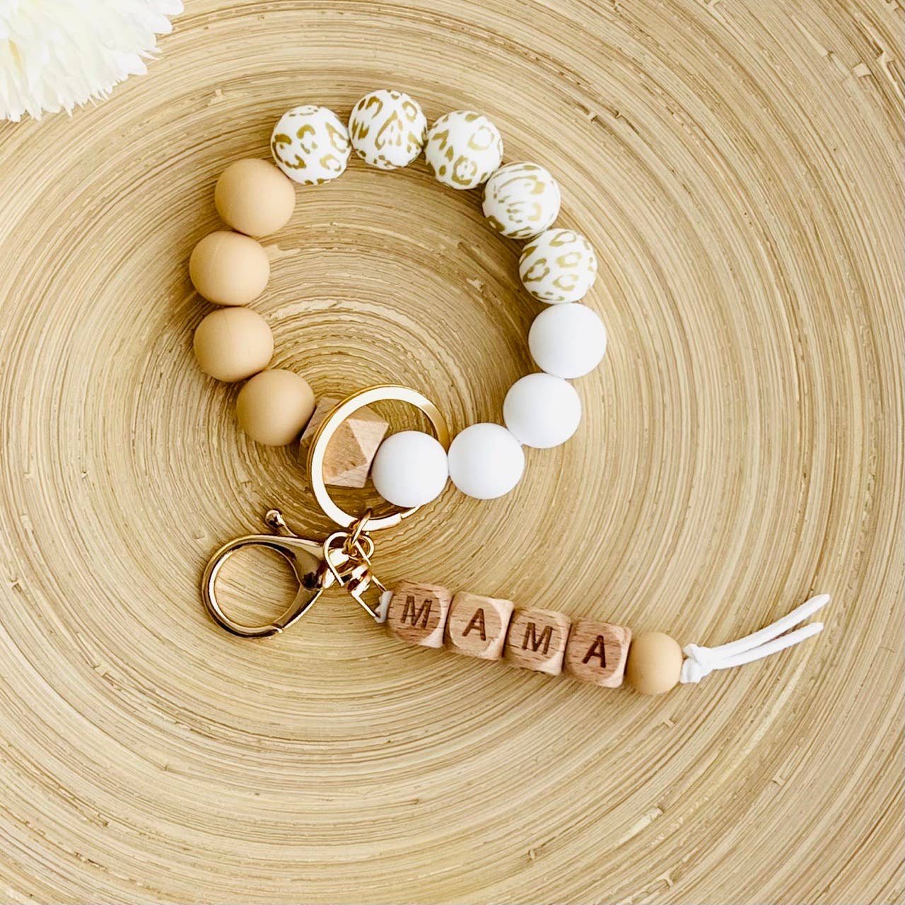 MAMA Bangle Keychain Silicone Wristlet Keyring Bead Bracelet: MAMA Mint