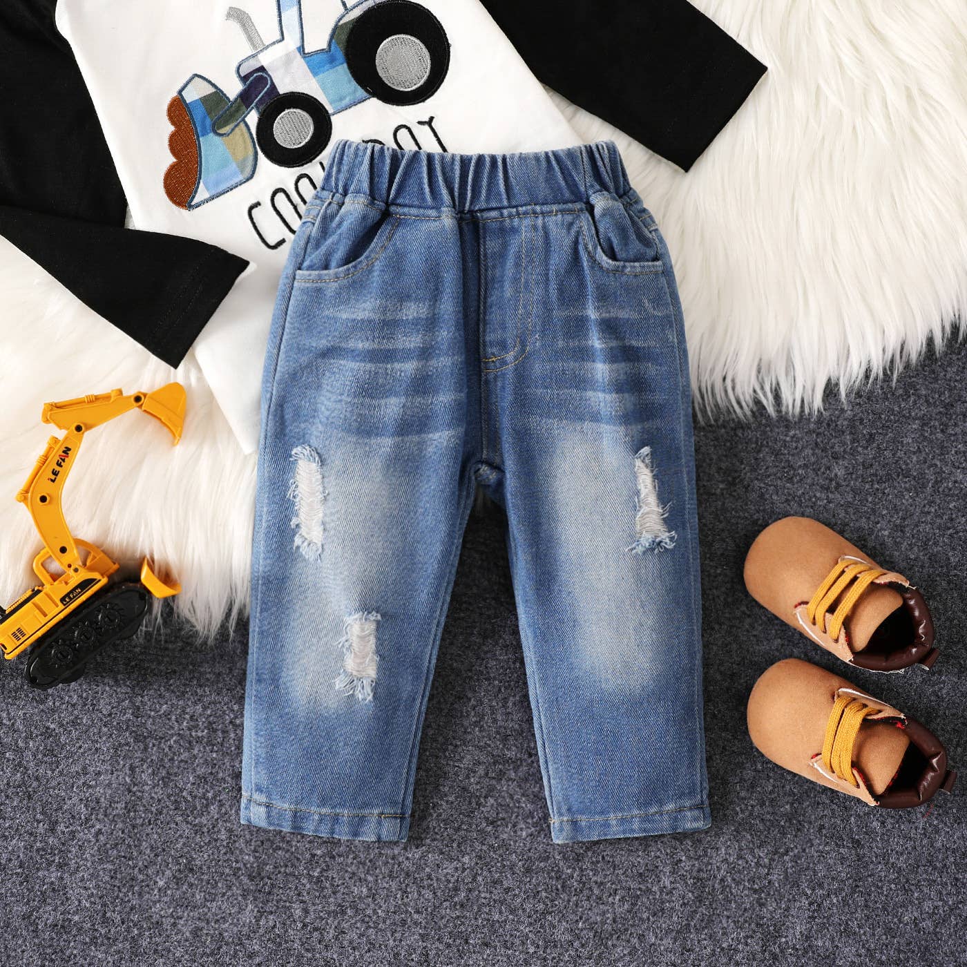 Sutton Unisex Baby Basic Ripped Denim Jeans