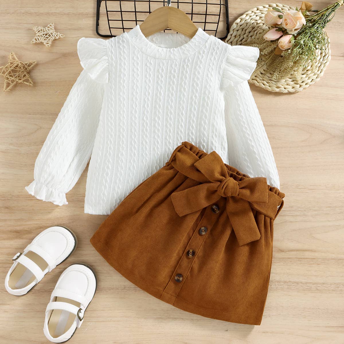 Palmer Ruffled Textured Tee + Belted Skirt Set