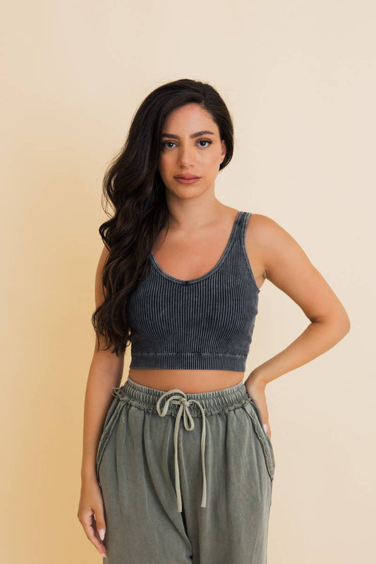 Just Breathe Washed Ribbed Padded Bralette | Black