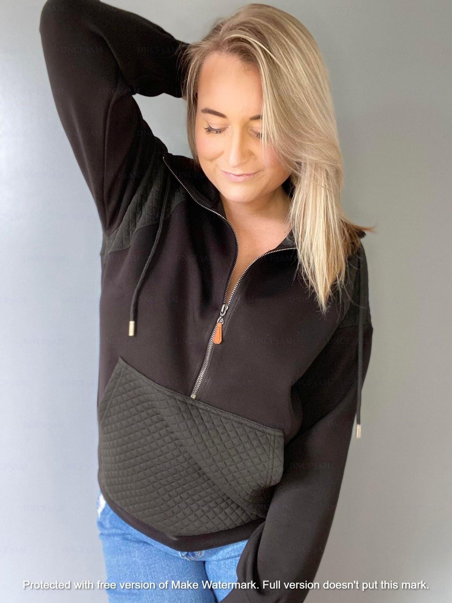 Quinn Quilted Half Zip Pullover - Black