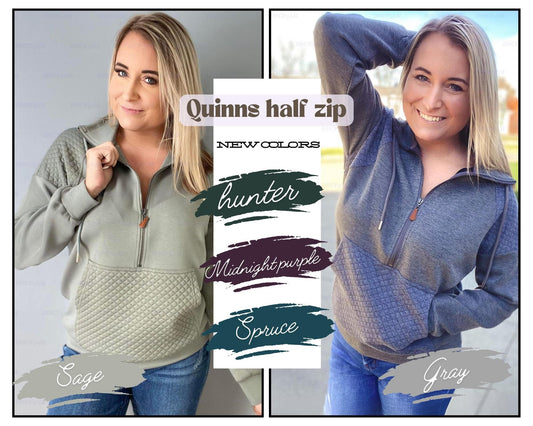 Quinn Quilted Half Zip Pullover - Beige