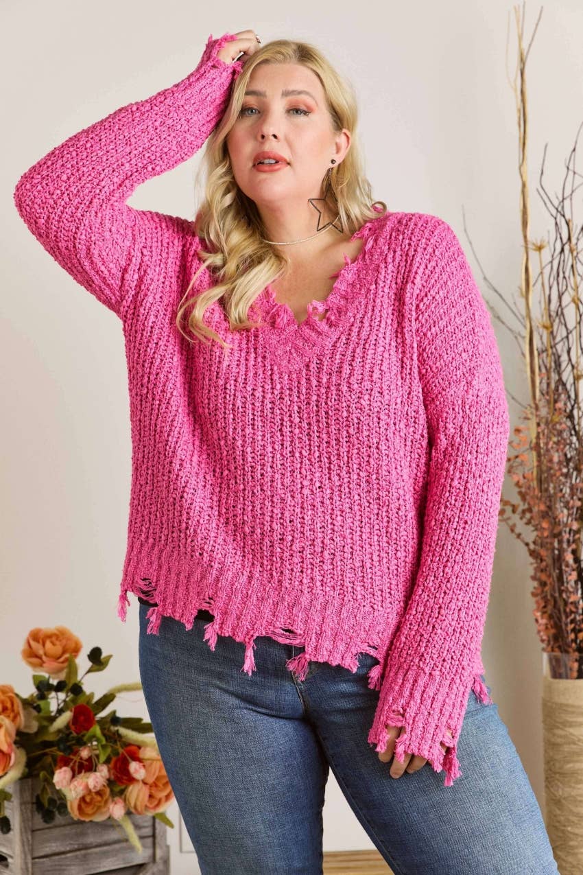 Dixie Plus Size Distressed Sweater | Olive