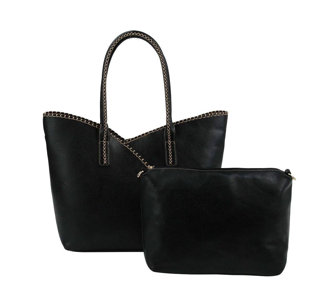 2-in-1 Stitch Trim Detail Shoulder/Tote Set Bag | Gray