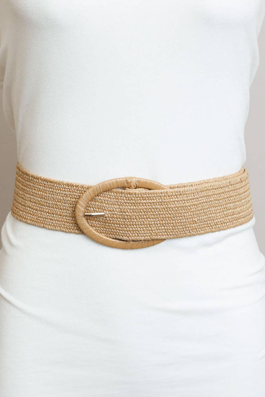 Raffia Oval Buckle Belt | Tan