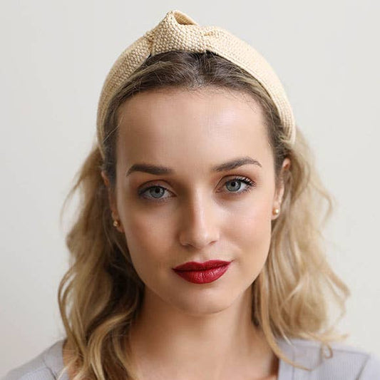 Bohemian Straw Rattan Knotted Headband | Ivory