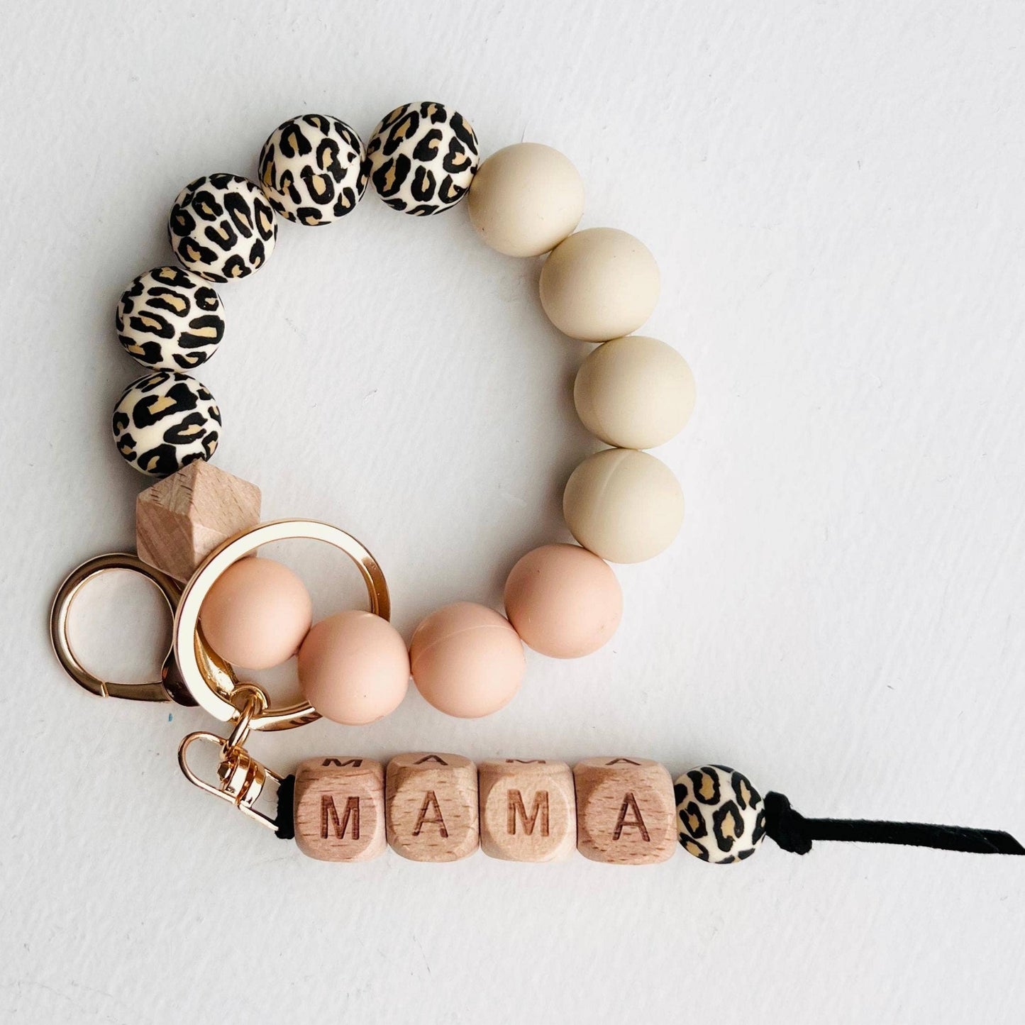 MAMA Bangle Keychain Silicone Wristlet Keyring Bead Bracelet: MAMA Pink
