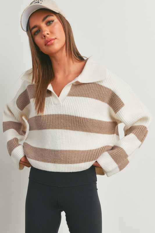 Sunny Striped Sweater | Ivory + Taupe
