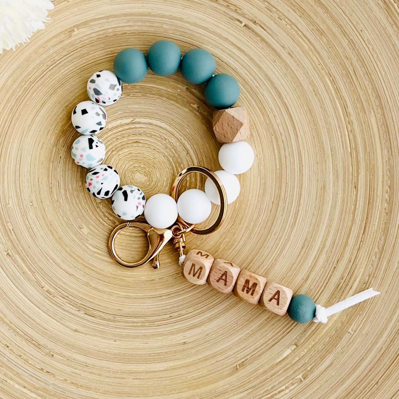 MAMA Bangle Keychain Silicone Wristlet Keyring Bead Bracelet: MAMA Mint
