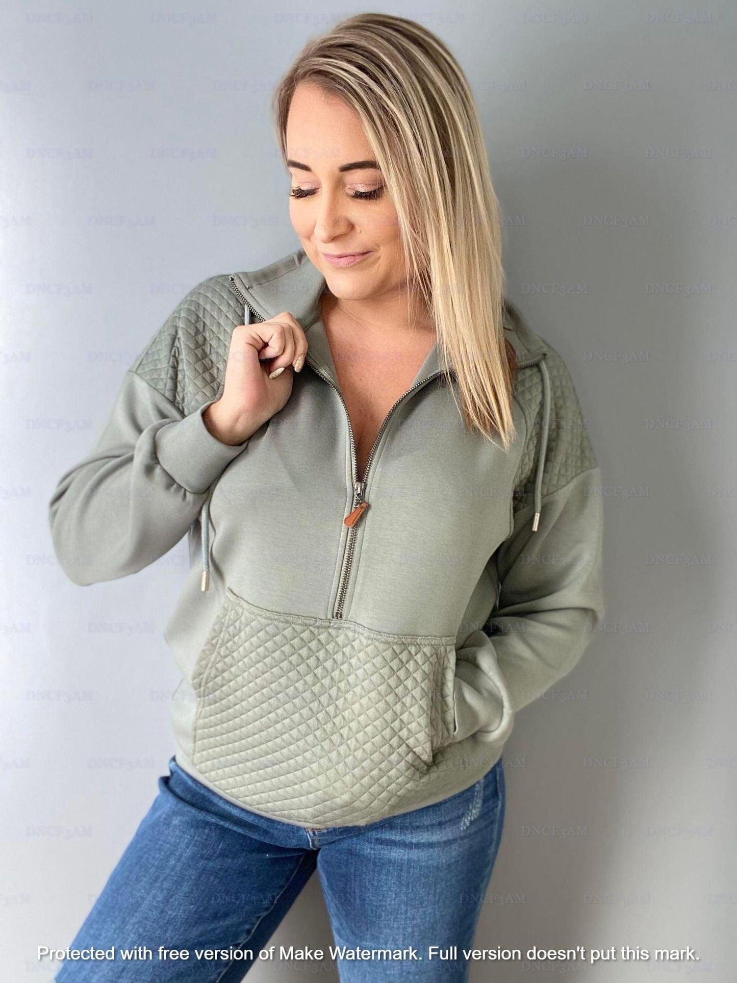Quinn Quilted Half Zip Pullover - Black
