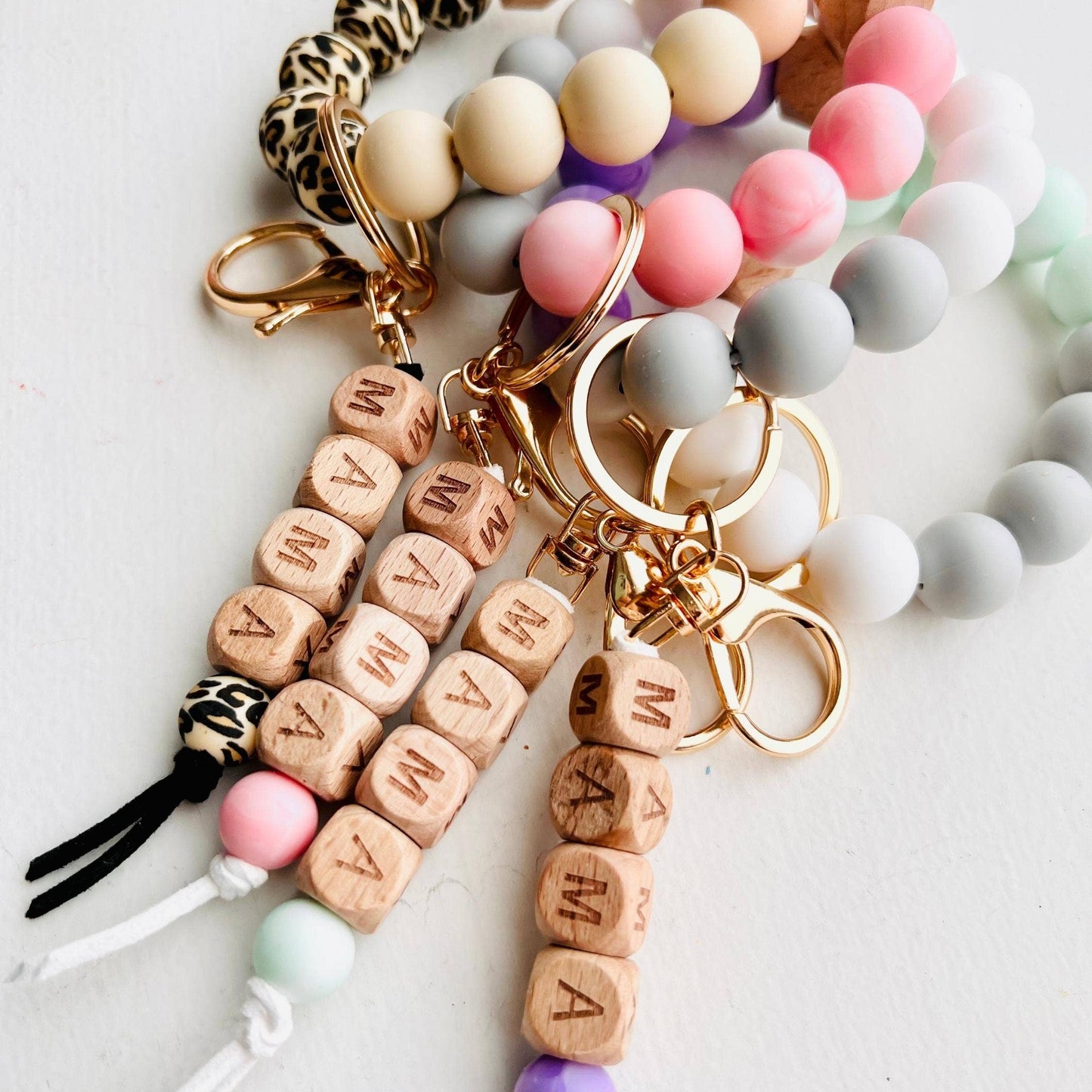 MAMA Bangle Keychain Silicone Wristlet Keyring Bead Bracelet: MAMA Plum