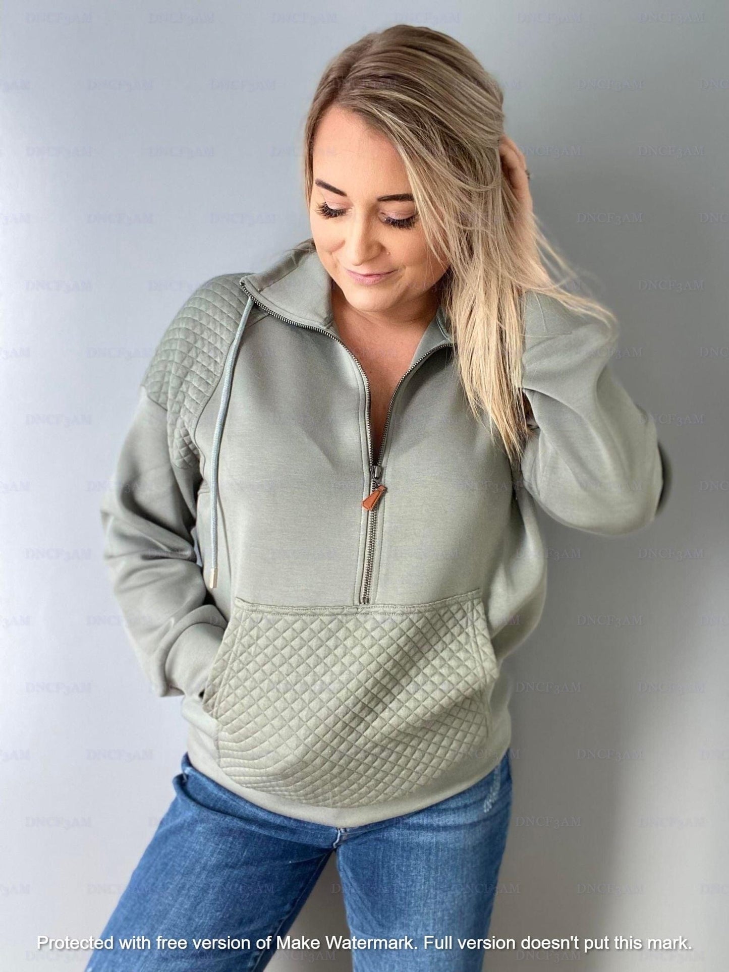 Quinn Quilted Half Zip Pullover - Beige