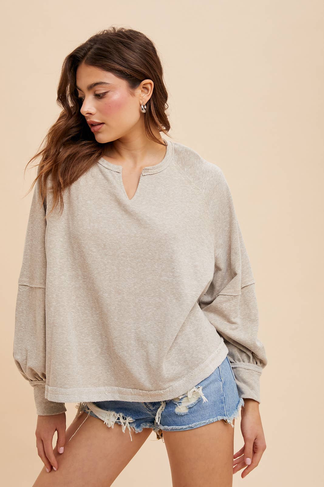 Cleo Mineral Washed Cotton Terry Pullover | Heather Gray