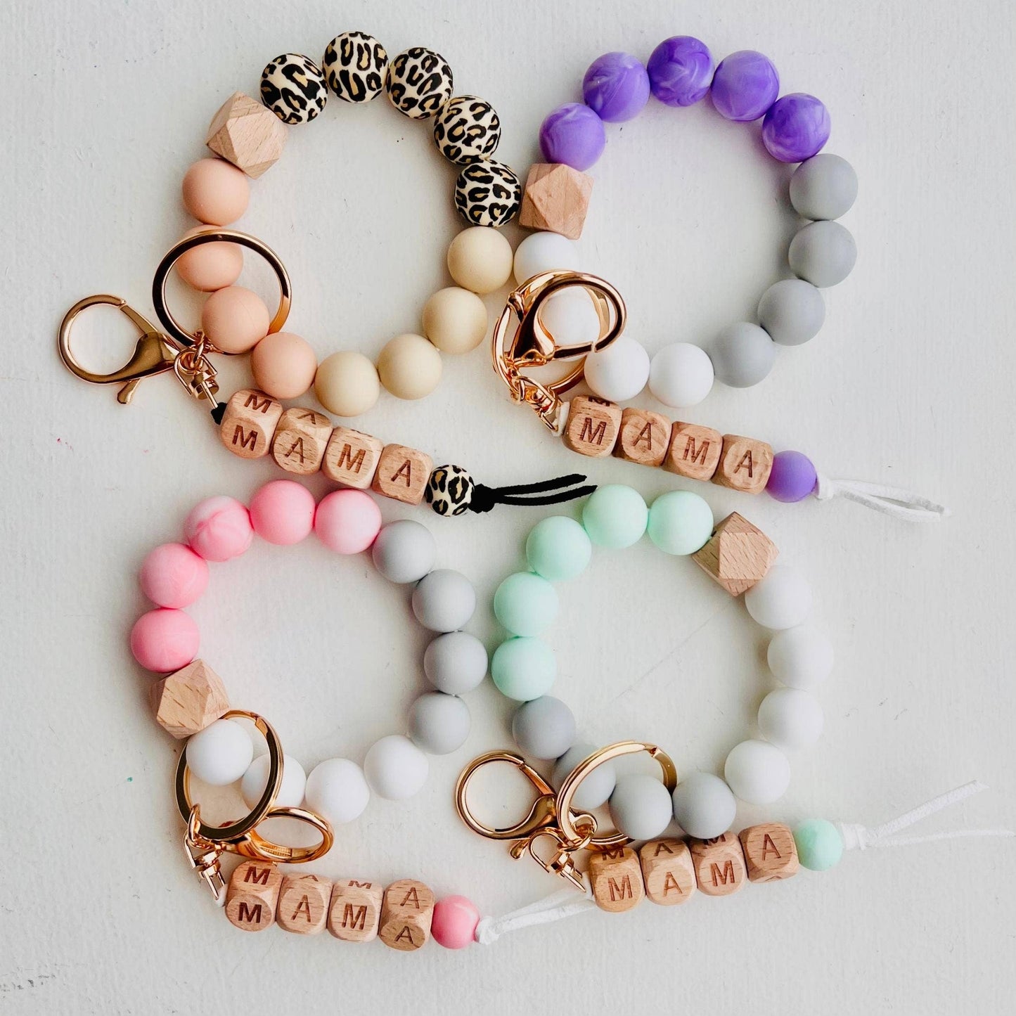 MAMA Bangle Keychain Silicone Wristlet Keyring Bead Bracelet: MAMA Plum