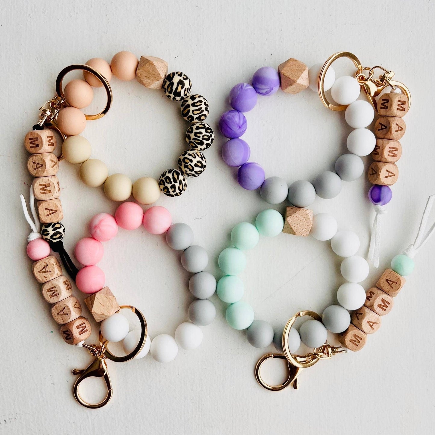 MAMA Bangle Keychain Silicone Wristlet Keyring Bead Bracelet: MAMA Mint