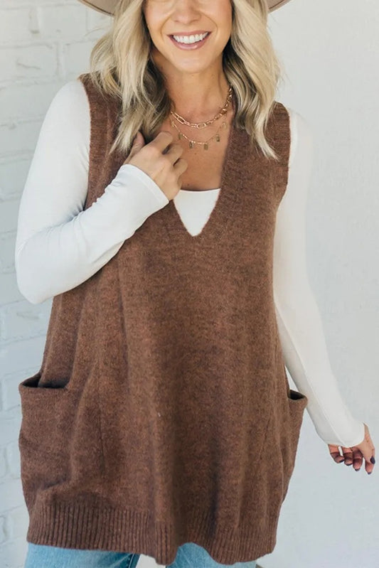 Kyla Tunic Sweater Vest - Brown